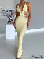 Women Sexy Knitted Cut Out Spaghetti Strap Halter Backless Club Party Y2K Female Vestidos Streetwear