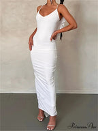 Women Sexy Spaghetti Strap Backless Bodycon V-neck Ruffles Ruched Party Evening Clubwear Vestidos