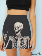 Women Skeleton Short Dancing Rock High Waist Womens Pants