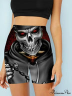 Women Skeleton Short Dancing Rock High Waist Womens Pants