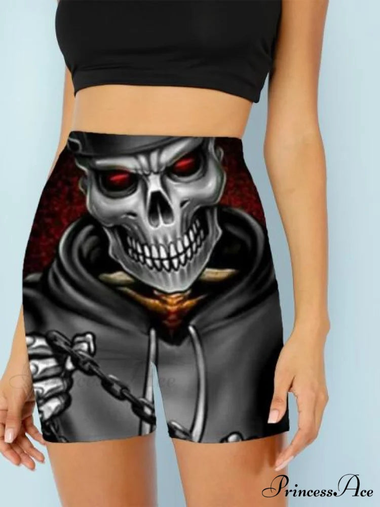 Women Skeleton Short Dancing Rock High Waist Womens Pants