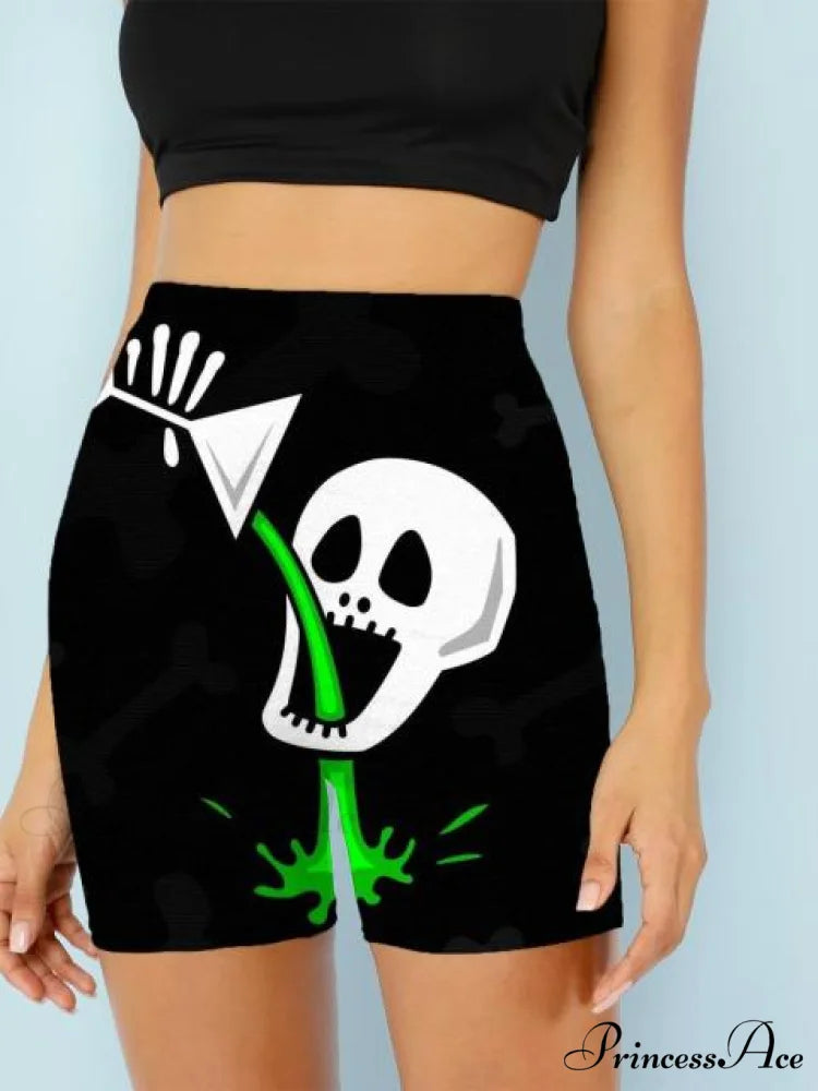 Women Skeleton Short Dancing Rock High Waist Womens Pants