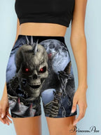 Women Skeleton Short Dancing Rock High Waist Womens Pants