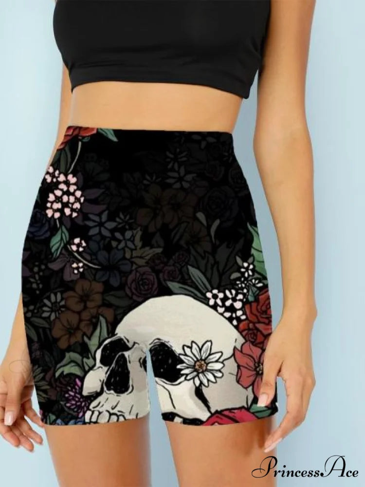 Women Skeleton Short Dancing Rock High Waist Womens Pants