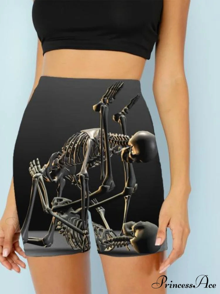 Women Skeleton Short Dancing Rock High Waist Womens Pants