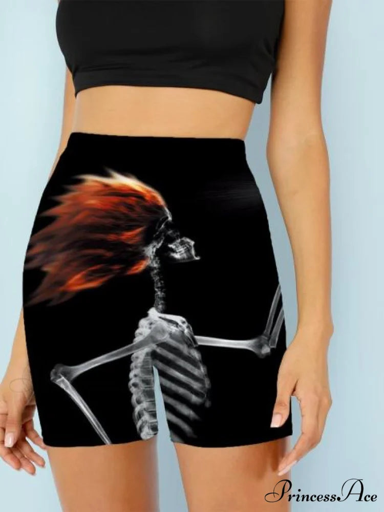 Women Skeleton Short Dancing Rock High Waist Womens Pants