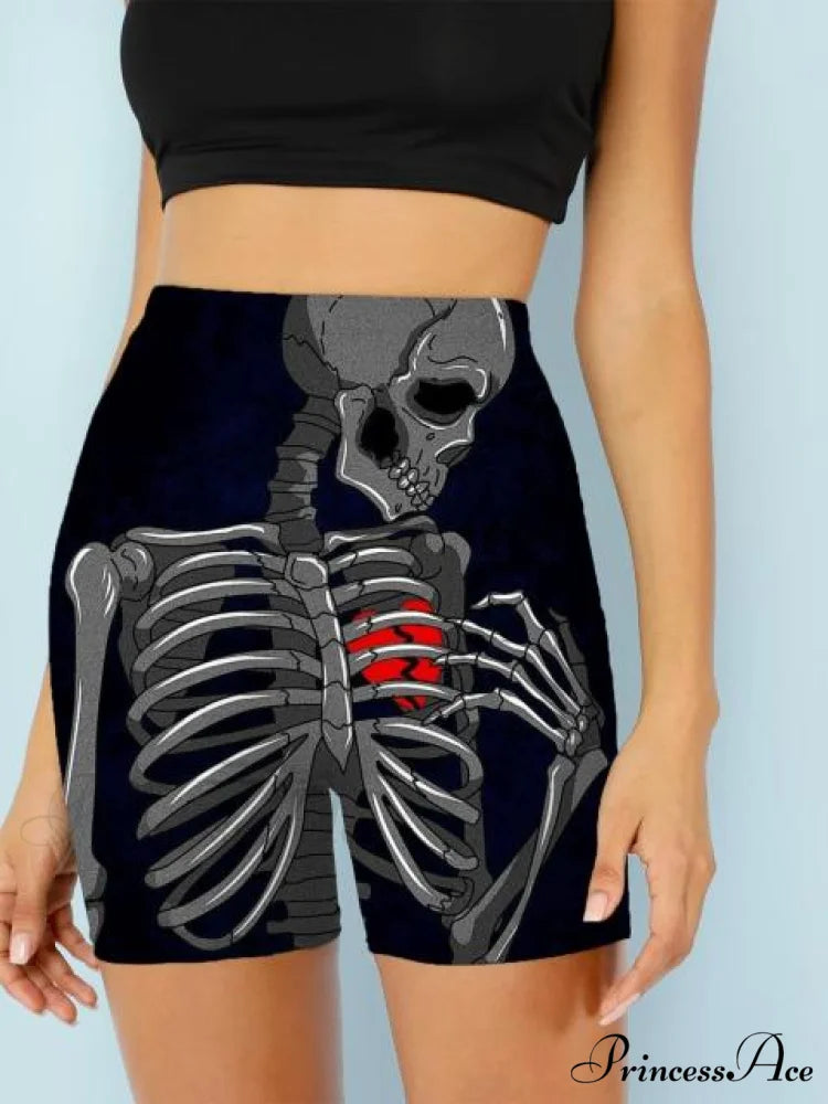 Women Skeleton Short Dancing Rock High Waist Womens Pants