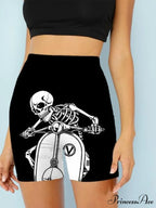 Women Skeleton Short Dancing Rock High Waist Womens Pants