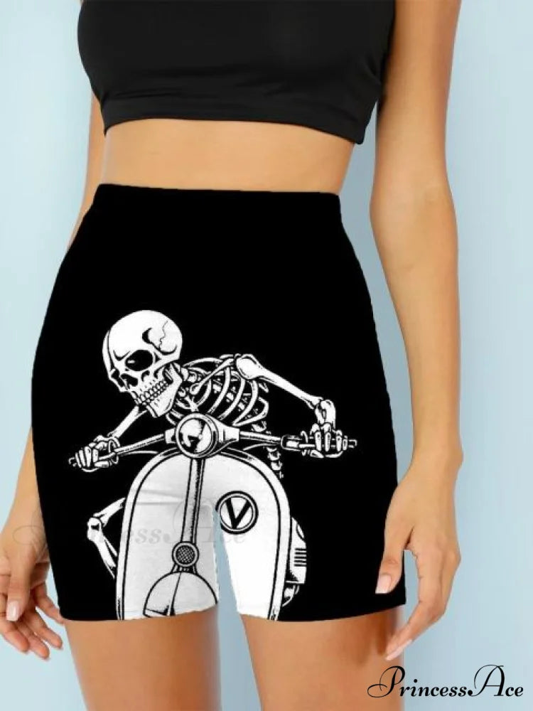Women Skeleton Short Dancing Rock High Waist Womens Pants