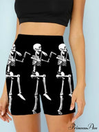 Women Skeleton Short Dancing Rock High Waist Womens Pants