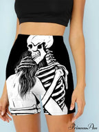 Women Skeleton Short Dancing Rock High Waist Womens Pants
