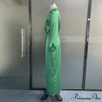 Women Sleeve V Neck Pleated Beach Party Maxi Dress