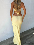 Women Sleeveless Halter Knitted Solid Color Front Cutout Backless Tie-Up Slim Beach Summer Vestidos