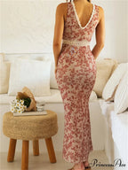 Women Sleeveless Lace Trim Tank Summer Floral Print Party for Cocktail Beach Club Vestido Streetwear