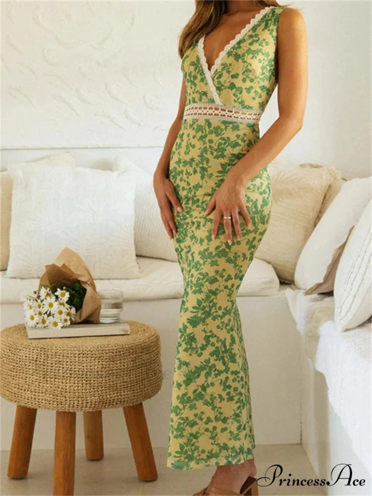 Women Sleeveless Lace Trim Tank Summer Floral Print Party for Cocktail Beach Club Vestido Streetwear