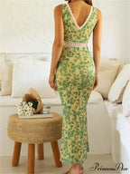 Women Sleeveless Lace Trim Tank Summer Floral Print Party for Cocktail Beach Club Vestido Streetwear