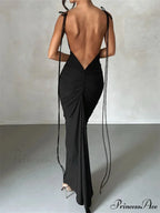 Women Sleeveless Lace-up Strap Sling Summer Backless Ruched Party V-neck Slim Fit Sexy Vestidos