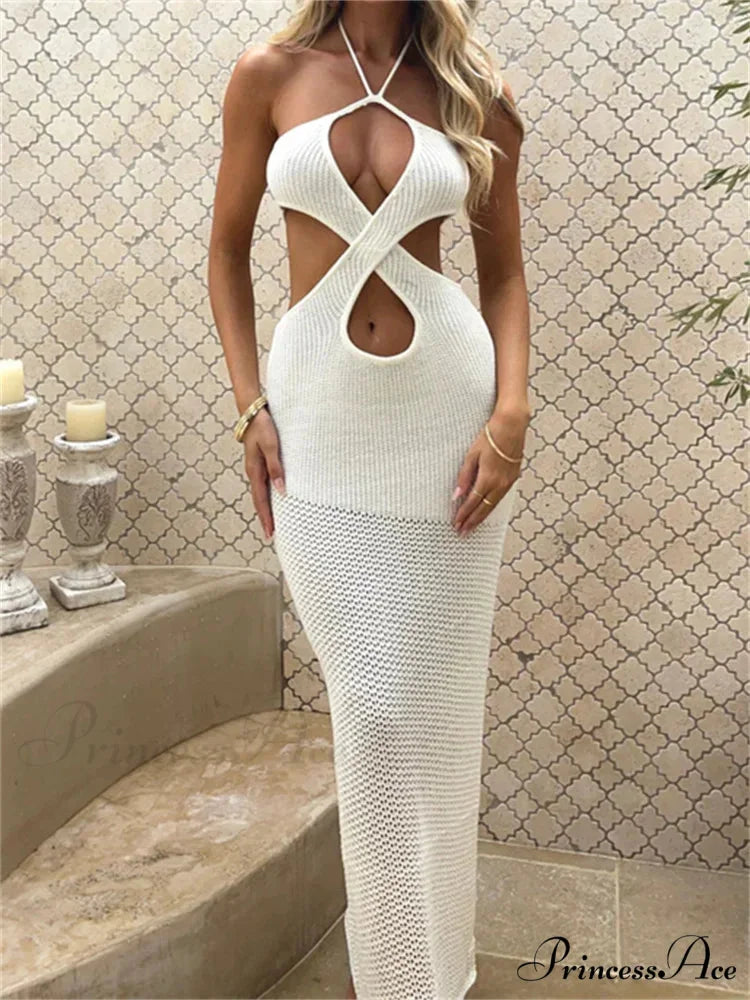 Women Sleeveless Off Shoulder Halter Cutout Backless Summer Backless Party Beach Club Vestidos