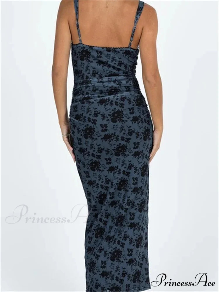 Women Sleeveless Strap Summer Vintage Floral V-neck Party for Cocktail Beach Vestido Streetwear