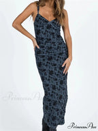 Women Sleeveless Strap Summer Vintage Floral V-neck Party for Cocktail Beach Vestido Streetwear