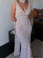 Women Sleeveless Tank Casual Summer Floral Print Backless Party with Headband Cocktail Beach Club Vestido