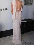 Women Sleeveless Tank Casual Summer Floral Print Backless Party with Headband Cocktail Beach Club Vestido