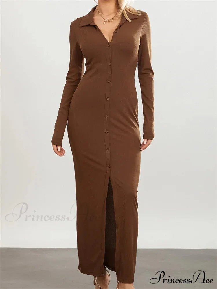 Women Slim Fit Sleeve Button Down Turn Down Collar Evening for Spring Fall Female Vestidos