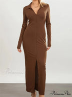 Women Slim Fit Sleeve Button Down Turn Down Collar Evening for Spring Fall Female Vestidos