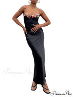 Women Sling Bodycon Flower Embroidery Sleeveless Spaghetti Strap Cocktail Summer Party Club Vestidos