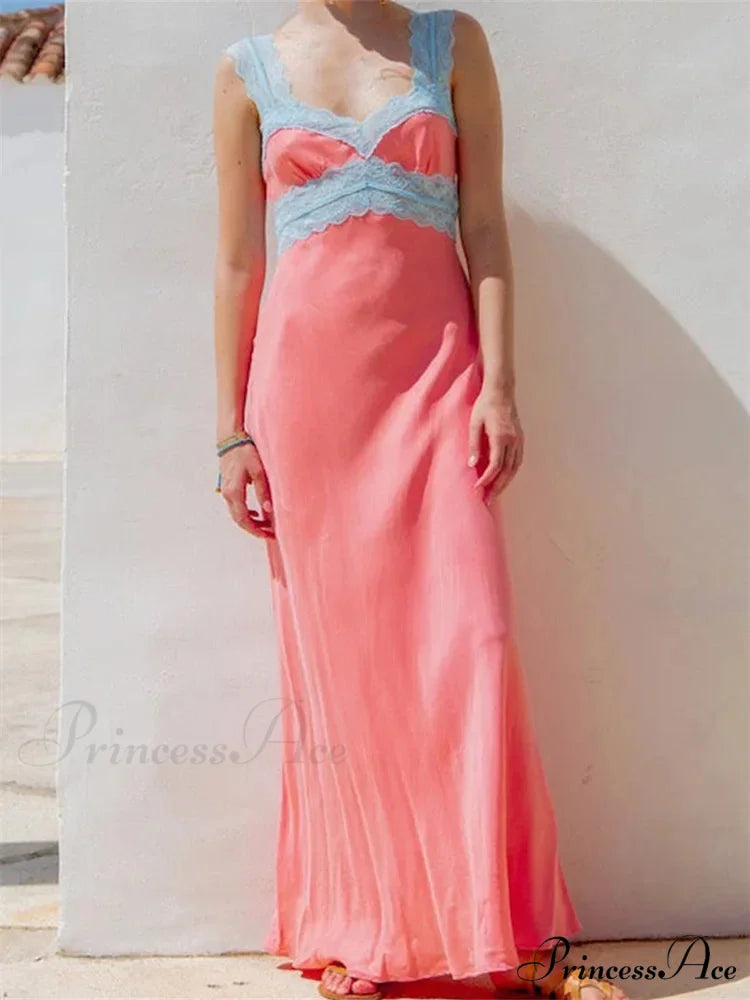 Women Summer Beach Lace Patchwork Sleeveless Tank Backless Sexy Ladies V-neck Female Vestidos