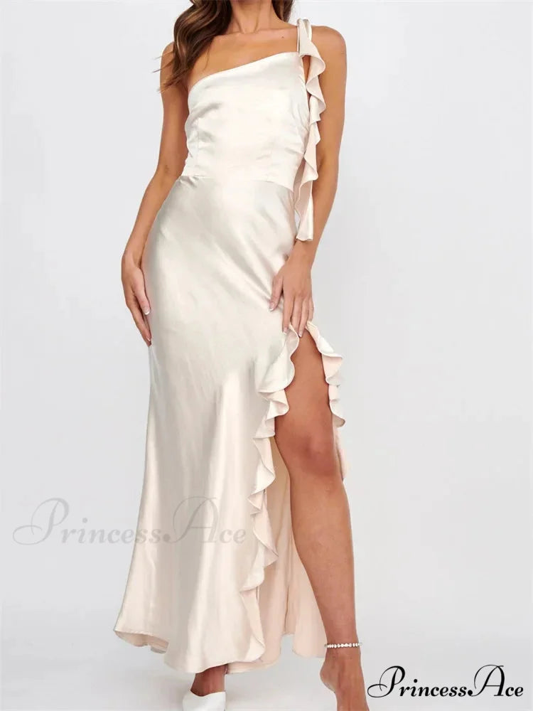 Women Summer Evening Sleeveless Strap Backless Off Shoulder High Split Ruffles Party Female Vestidos