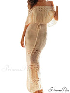 Women Summer Knitted Short Sleeve Off Shoulder Hollow Out Tie Up Streetwear Female Vestidos New