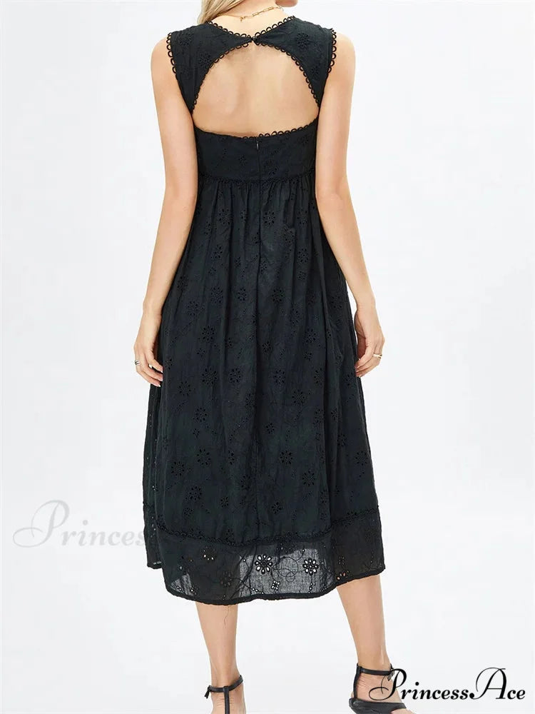 Women Summer Lace Floral Backless Tie-up Sleeveless Spaghetti Strap Hollow Out Party Female Vestidos