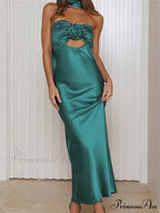 Women Summer Satin Tube Solid Color Strapless Off Shoulder Slim 3D Flower Vestidos with Scarf