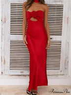 Women Summer Satin Tube Solid Color Strapless Off Shoulder Slim 3D Flower Vestidos with Scarf