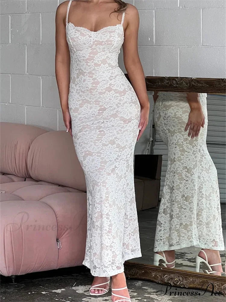 Women Summer V-neck Evening Lace Floral Slim Fit Sleeveless Spaghetti Strap Party Female Vestidos