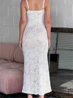 Women Summer V-neck Evening Lace Floral Slim Fit Sleeveless Spaghetti Strap Party Female Vestidos