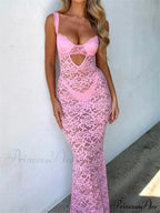 Women Summer V-neck Sleeveless Strap Backless Mesh See Through Lace Floral Hollow Out Party New