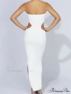 Women Tube Strapless Off Shoulder Cutout Solid Color/Striped Print Knitted Summer Beach Vestido