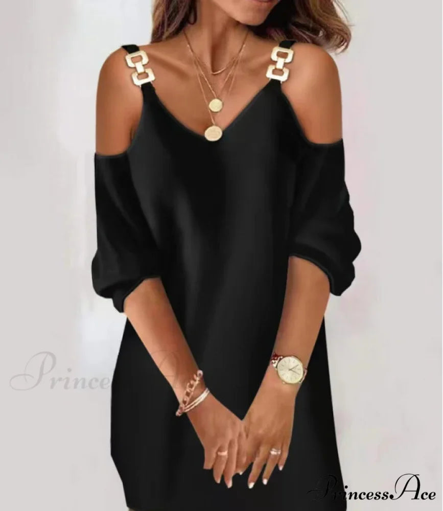 Women V-neck for Casual Gown with Mid-Sleeves