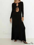 Women Vintage Elegant Sleeve Front Cutout Tie-up Solid Color Solid Color Party Autumn Vestidos