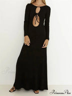 Women Vintage Elegant Sleeve Front Cutout Tie-up Solid Color Solid Color Party Autumn Vestidos