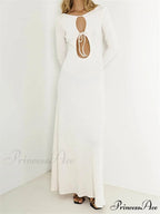 Women Vintage Elegant Sleeve Front Cutout Tie-up Solid Color Solid Color Party Autumn Vestidos