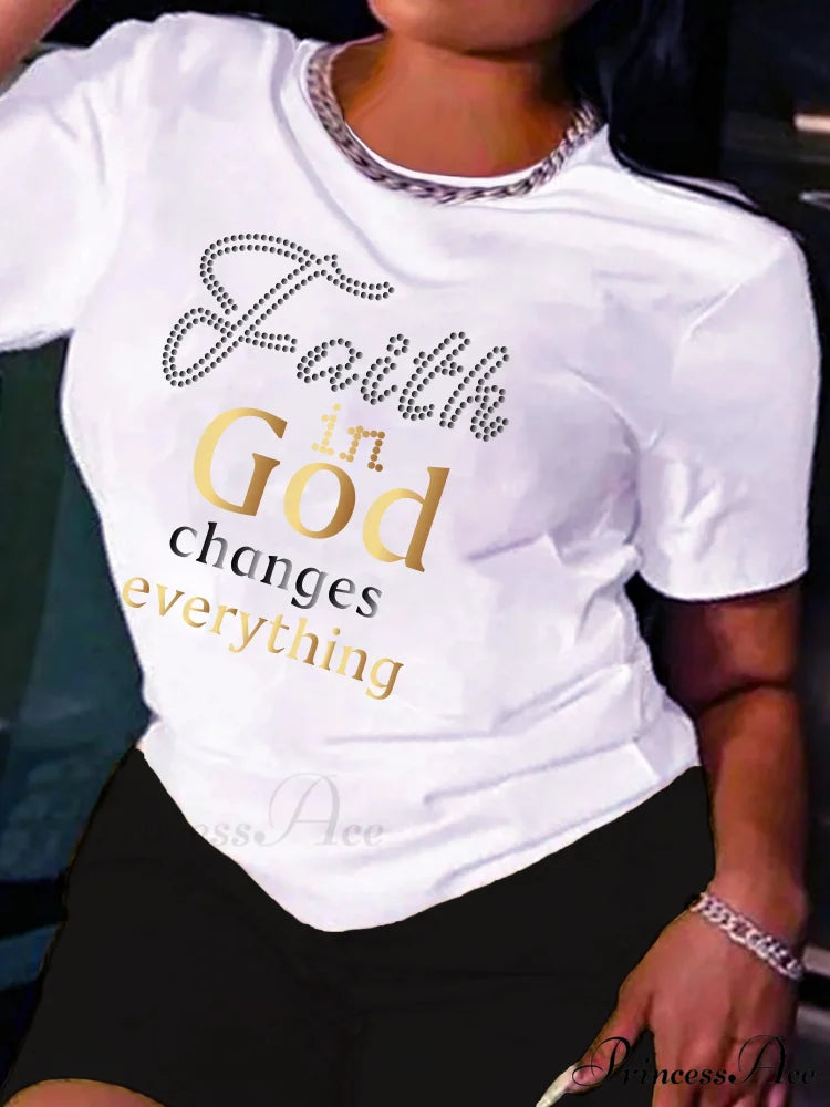 Women's Alphabet All-Season Comfortable Durable Fashionable Stretch Easy Care Crew Neck Tee T-shirt