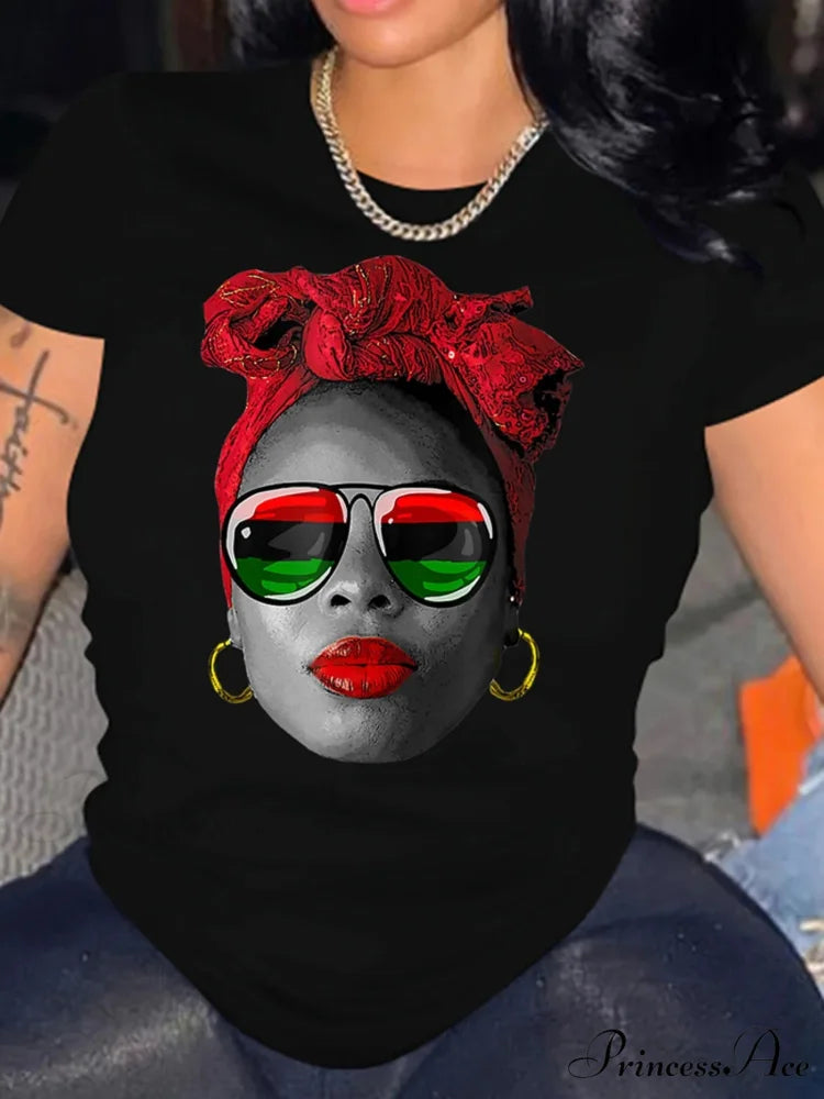 Women's Figure Print Spring & Summer Casual Short Sleeve Round Neck Medium Stretch T-shirt