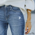 Women's Flare Stretch Vintage Fashion Streetwear Ripped Casual High Waist Full Length Slim Jean