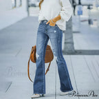 Women's Flare Stretch Vintage Fashion Streetwear Ripped Casual High Waist Full Length Slim Jean