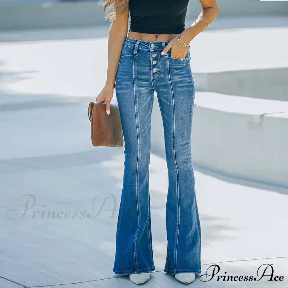 Women's Flared Patchwork Vintage Fashion Stretch High Waist Casual Slim Streetwear Wide Leg Flare Jean