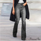 Women's Flared Stretch Fashion High Waist Vintage Casual Full Length Slim Streetwear Wide Leg Flare Jean