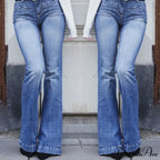 Women's Flared Stretch Fashion High Waist Vintage Casual Full Length Slim Streetwear Wide Leg Flare Jean